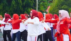 Dharma Wanita Kabupaten Barito Utara Gelar Senam Pagi Bersama Semarakkan HUT RI ke-78 dan HUT Barito Utara ke-74