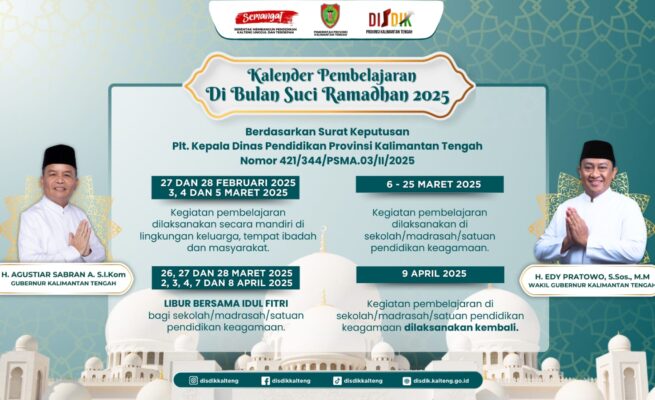 Disdik Kalteng Keluarkan Surat Edaran Libur Khusus Puasa dan Idul Fitri Bagi Peserta Didik